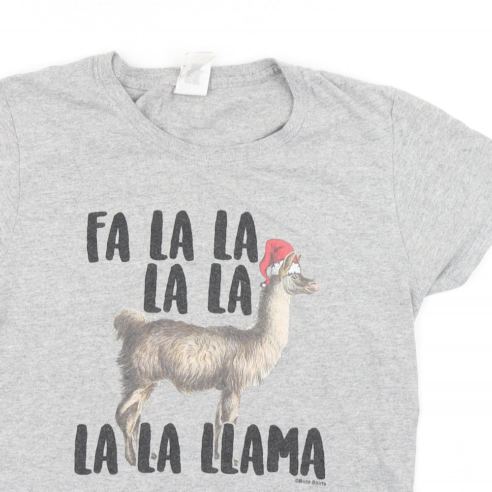 Gildan Womens Grey   Basic T-Shirt Size S  - Christmas llama t shirt