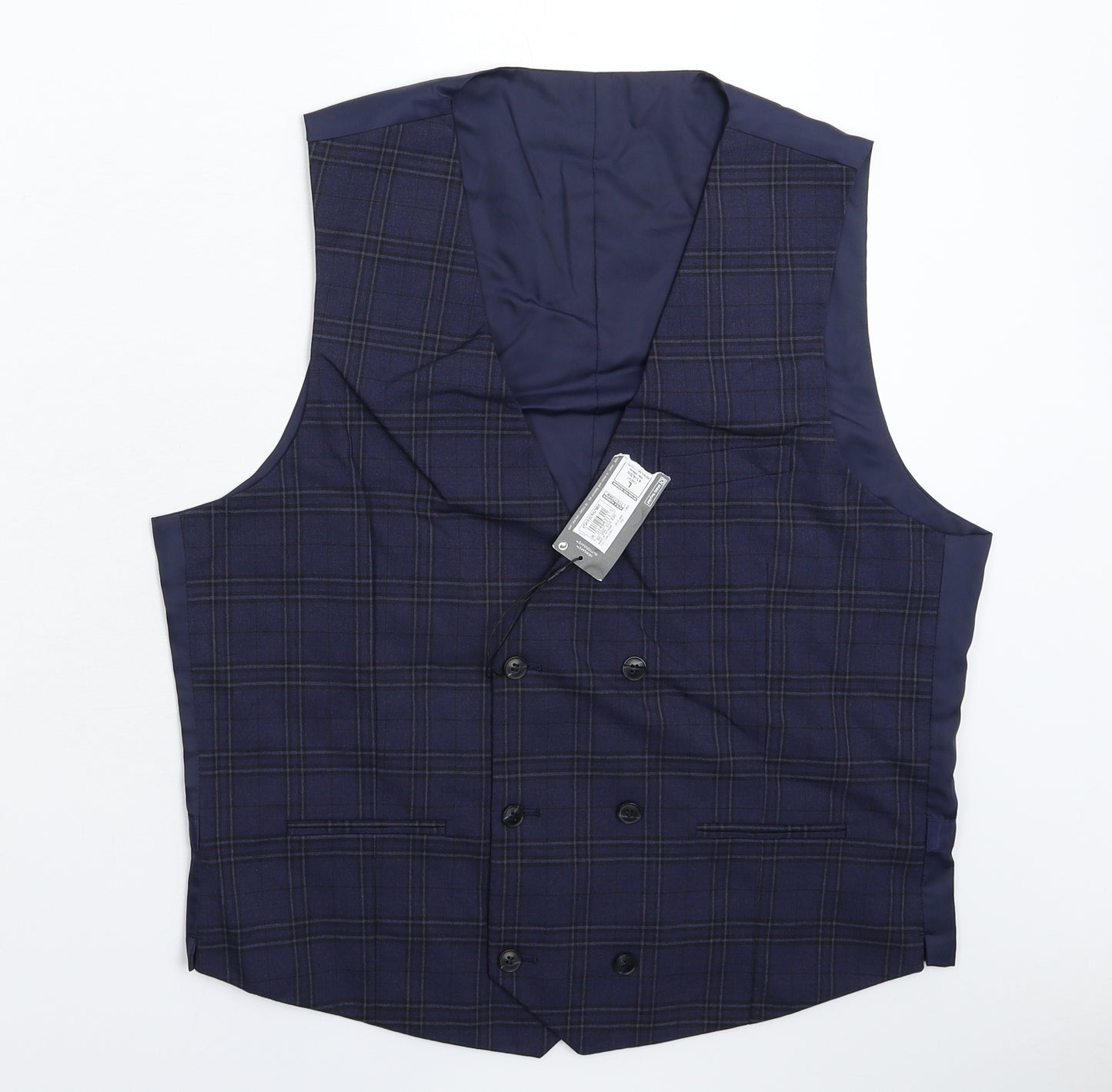 Marks and Spencer Mens Blue Check  Jacket Suit Waistcoat Size L