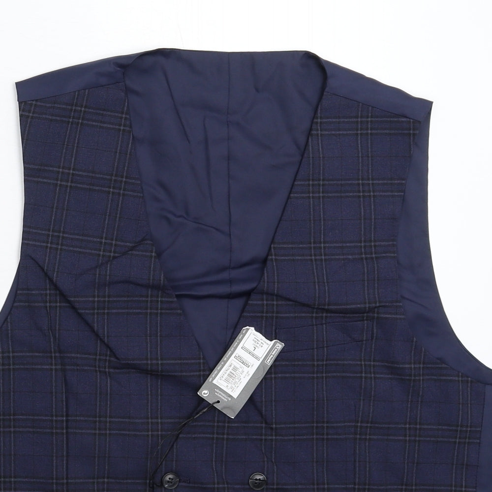 Marks and Spencer Mens Blue Check  Jacket Suit Waistcoat Size L