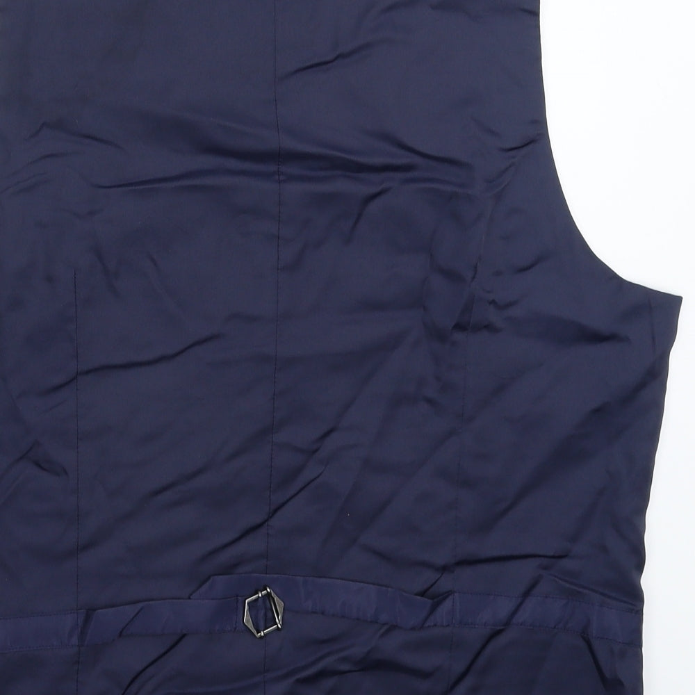 Marks and Spencer Mens Blue Check  Jacket Suit Waistcoat Size L