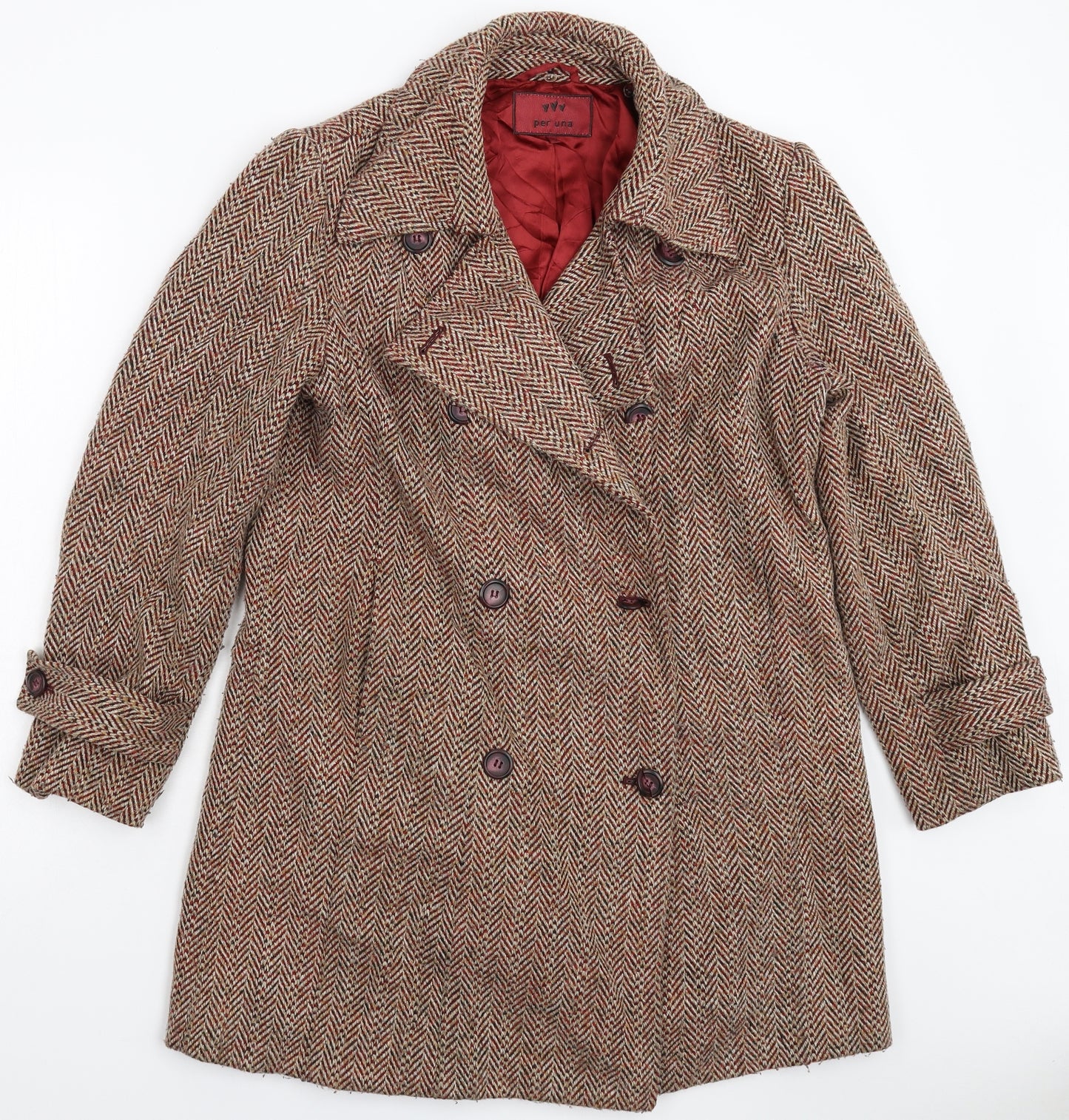 Per Una Womens Beige Herringbone  Pea Coat Coat Size 14