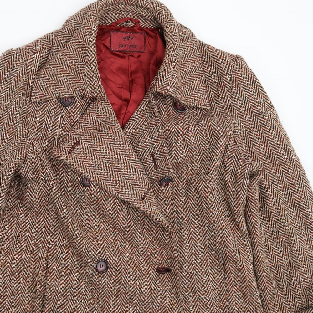 Per Una Womens Beige Herringbone  Pea Coat Coat Size 14