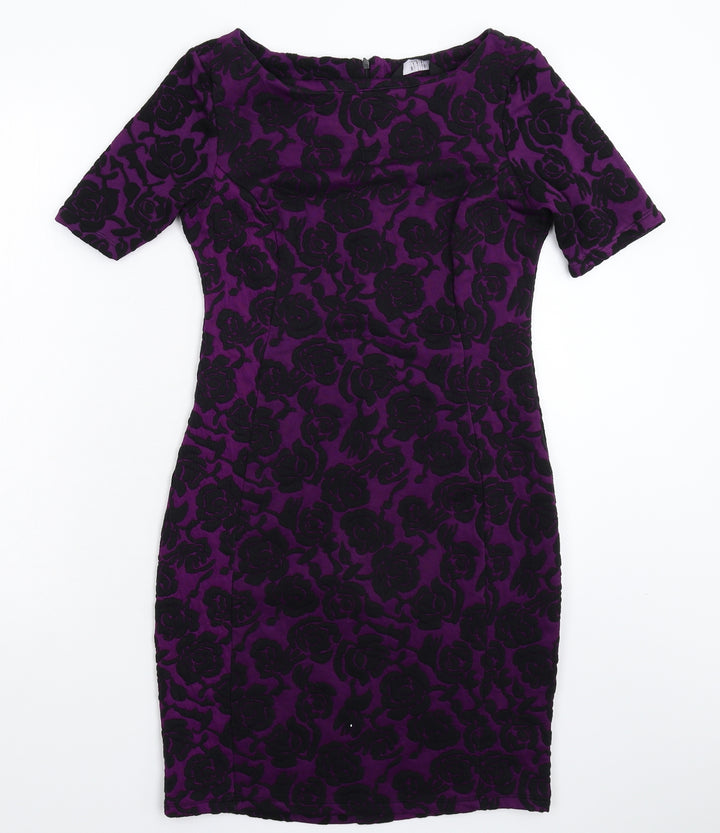 K&D London Womens Purple Floral  Bodycon  Size 10