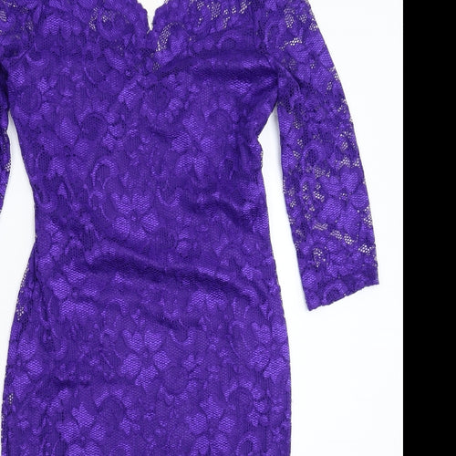 Julien Macdonald Womens Purple Floral Lace Bodycon  Size 14