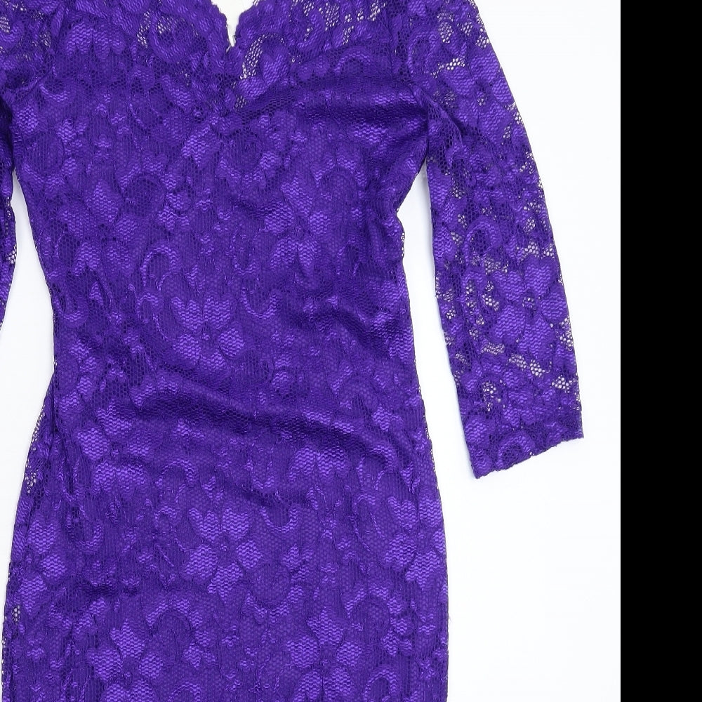 Julien Macdonald Womens Purple Floral Lace Bodycon  Size 14