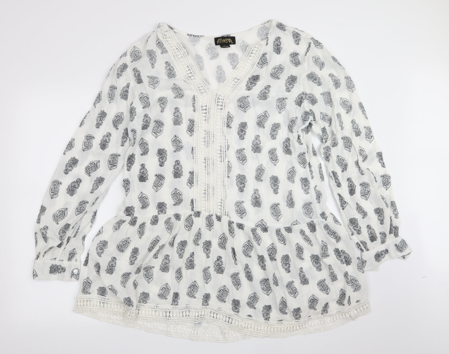 Athena Womens White Geometric  Basic Blouse Size L