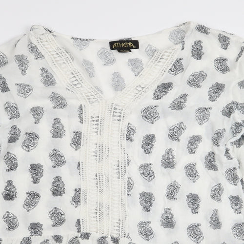 Athena Womens White Geometric  Basic Blouse Size L