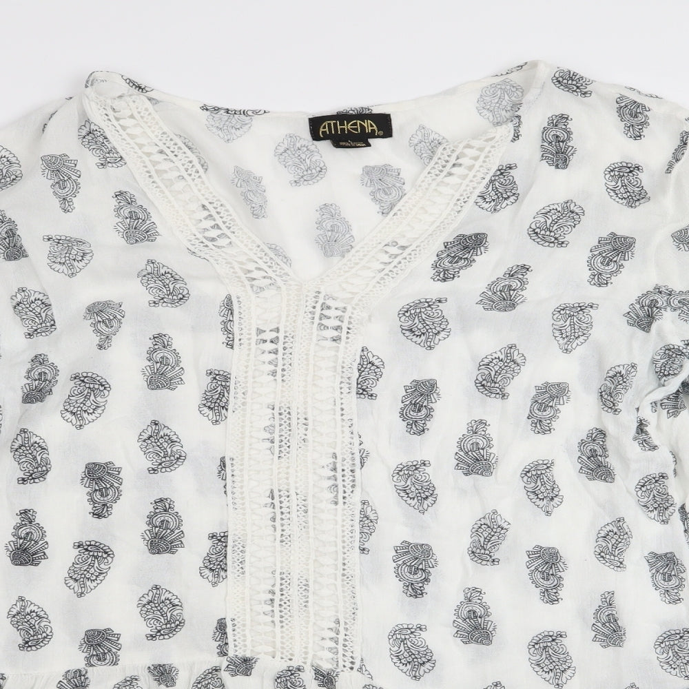 Athena Womens White Geometric  Basic Blouse Size L