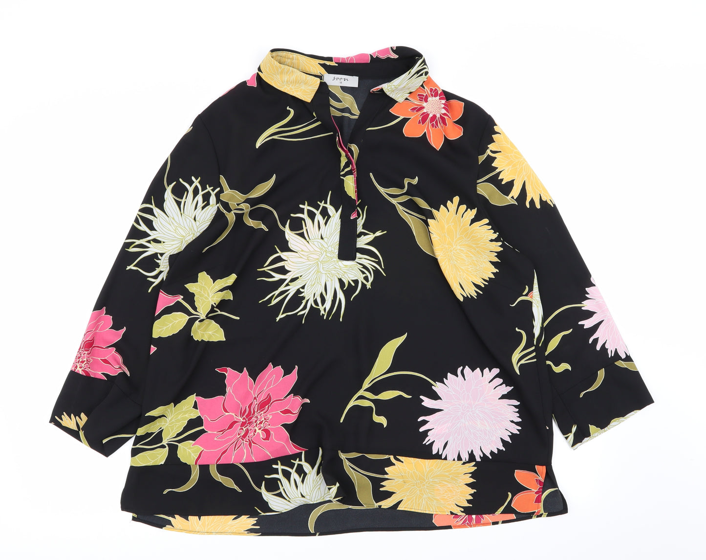 Soon Womens Black Floral  Basic Blouse Size 18