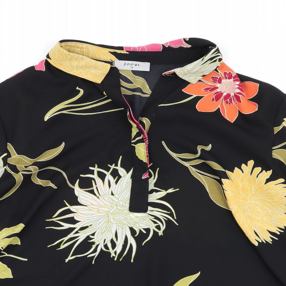 Soon Womens Black Floral  Basic Blouse Size 18