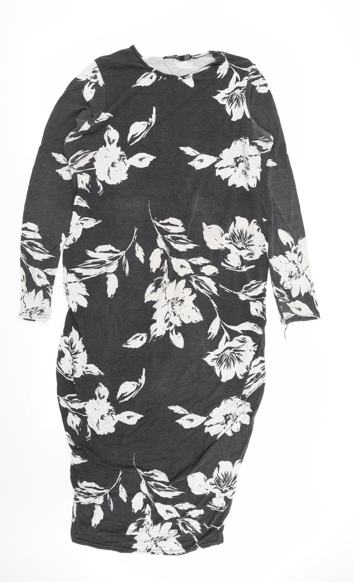 Boohoo Womens Grey Floral  A-Line  Size 14