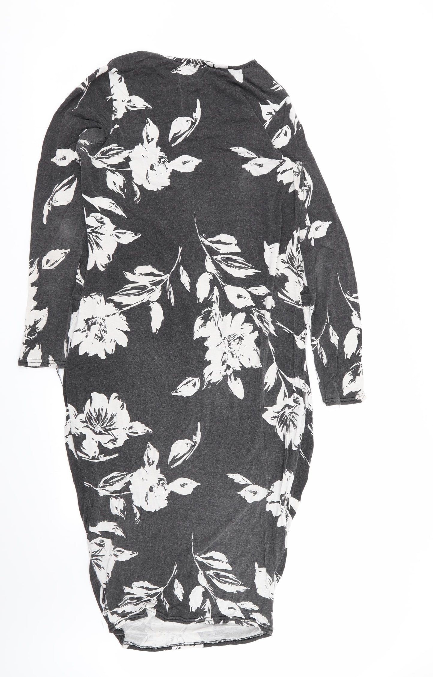 Boohoo Womens Grey Floral  A-Line  Size 14