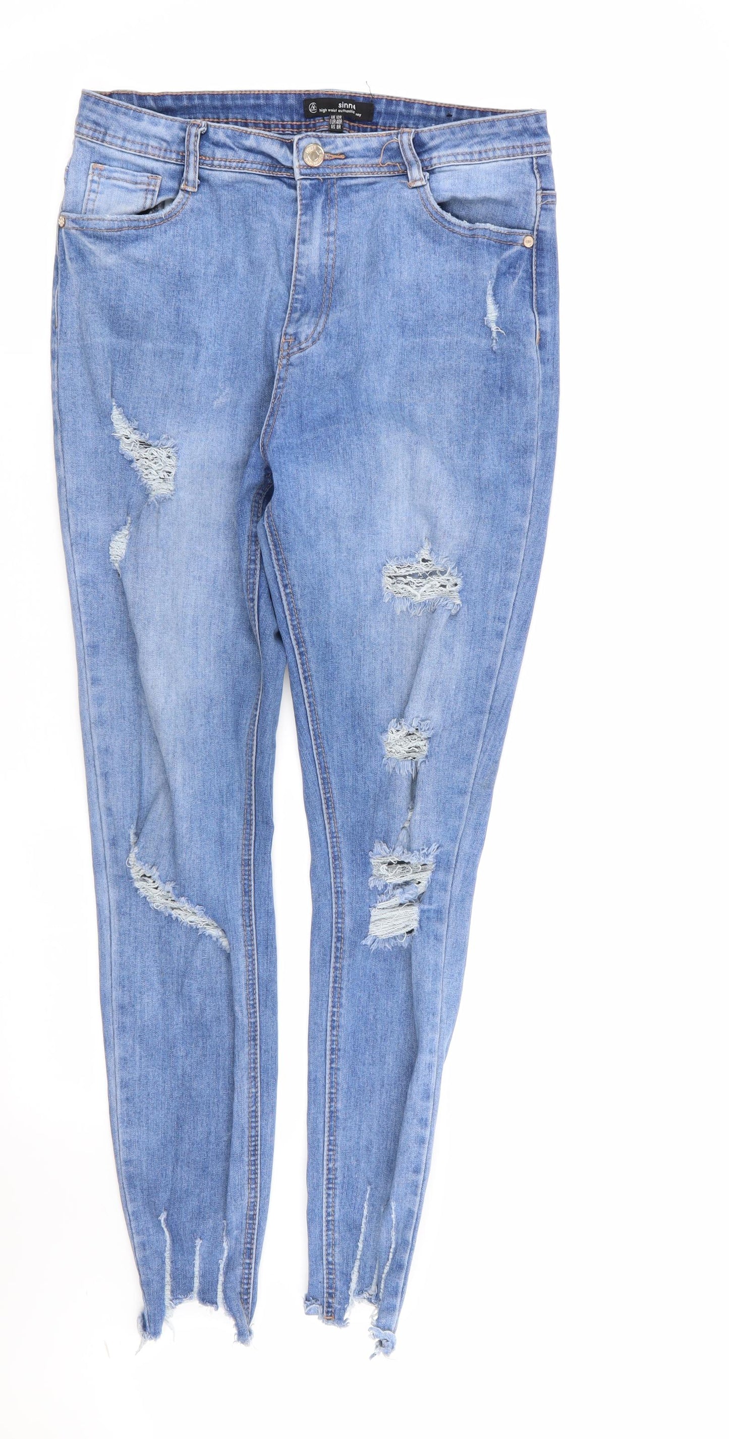 Missguided Womens Blue   Skinny Jeans Size 12 L28 in - RIPPED JEANS