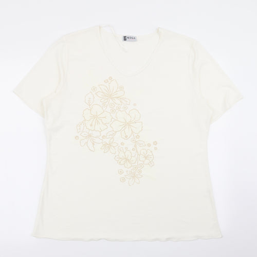 Mega Design Womens Ivory Floral  Basic T-Shirt Size M  - Size M/L