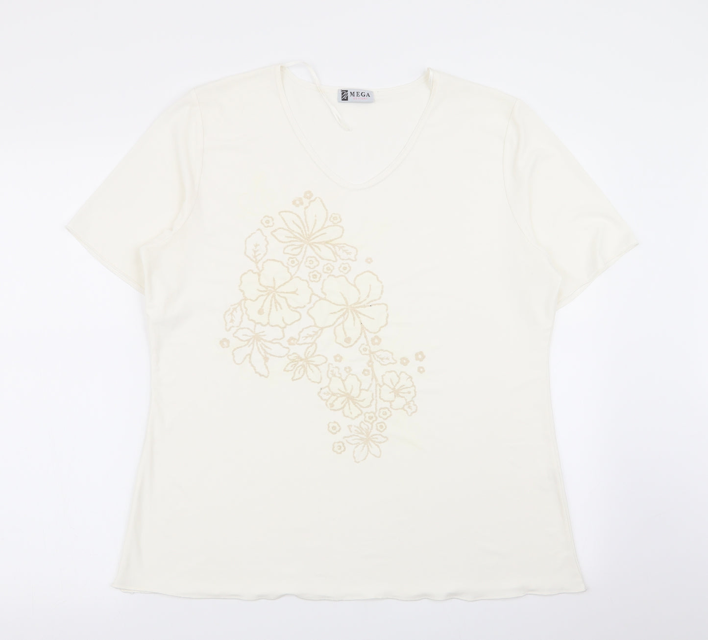 Mega Design Womens Ivory Floral  Basic T-Shirt Size M  - Size M/L