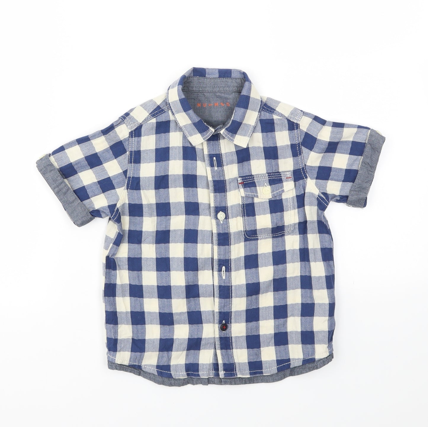 Nutmeg Boys Blue Check  Basic T-Shirt Size 3-4 Years