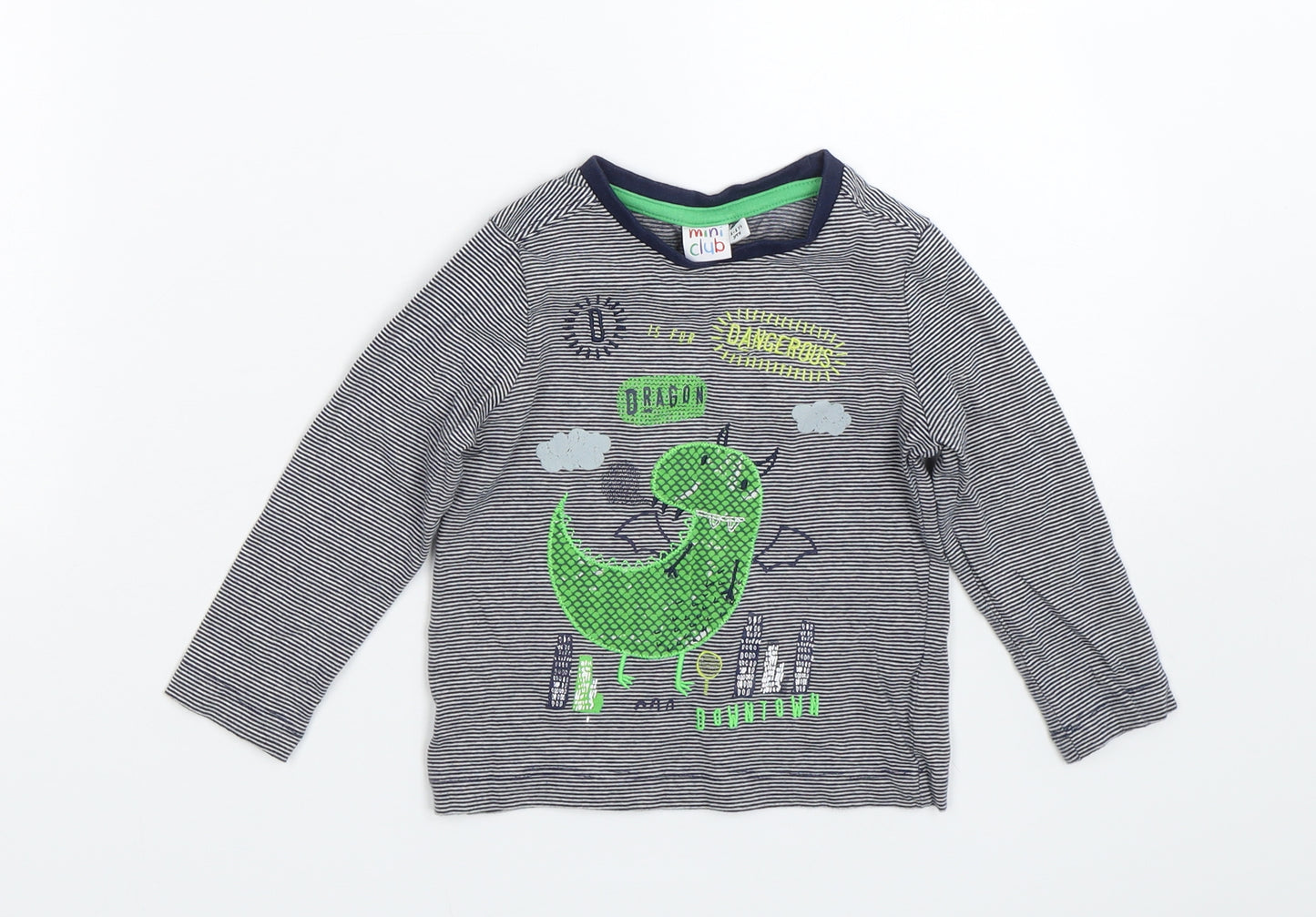 Mini Boden Boys Blue Striped  Basic T-Shirt Size 12-18 Months  - Dinosaur