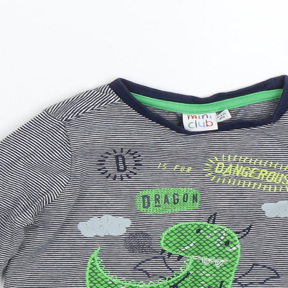 Mini Boden Boys Blue Striped  Basic T-Shirt Size 12-18 Months  - Dinosaur