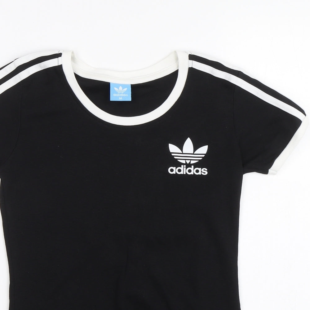 adidas Womens Black Striped  Basic T-Shirt Size M