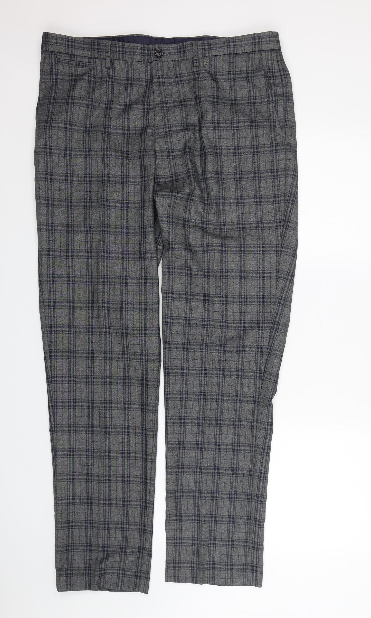 F&F Mens Grey Check  Dress Pants Trousers Size 36 L30 in