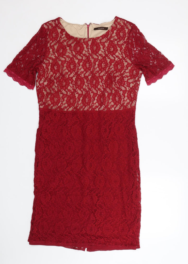 Savoir Womens Red Floral Lace T-Shirt Dress Size 14
