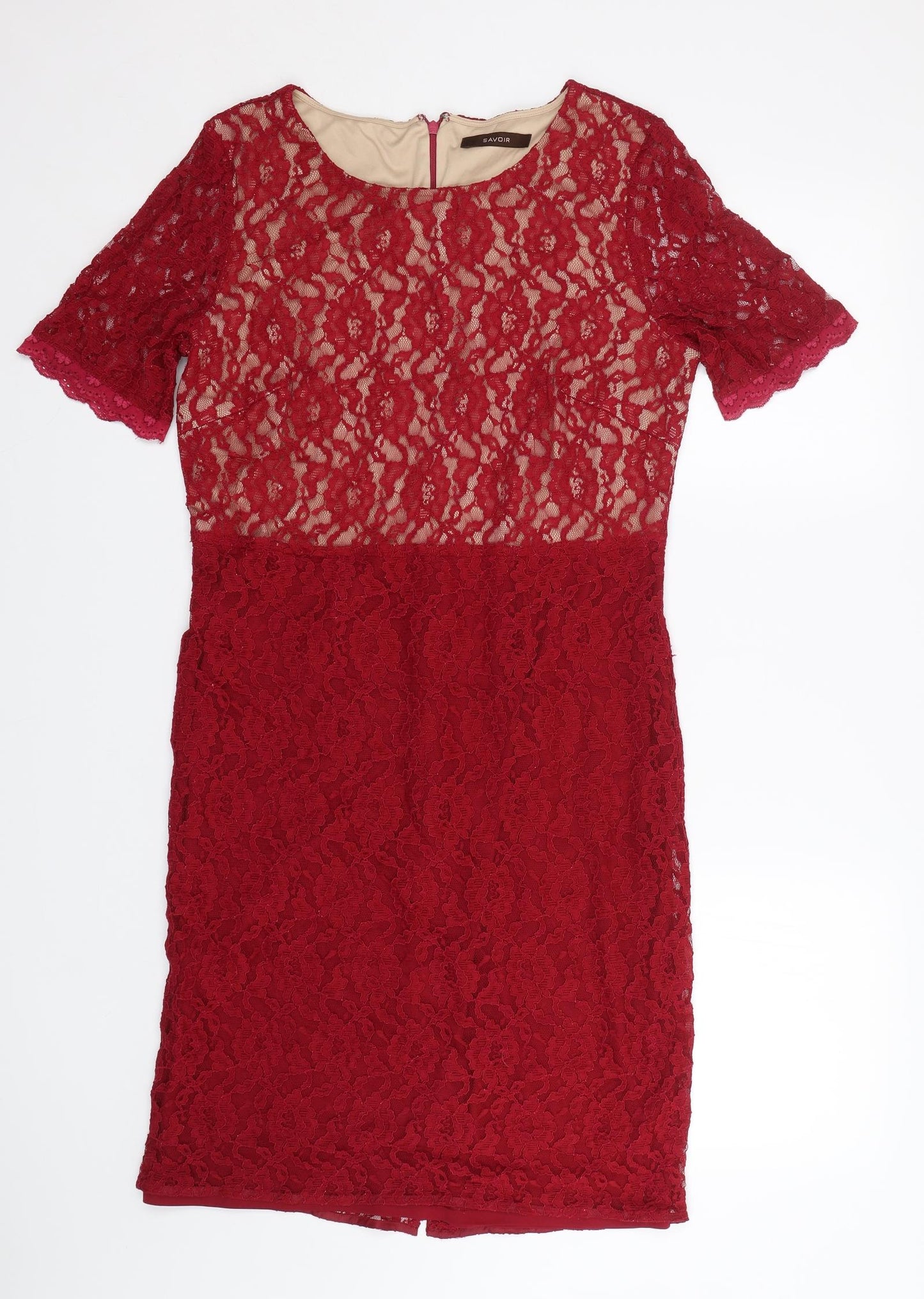 Savoir Womens Red Floral Lace T-Shirt Dress  Size 14