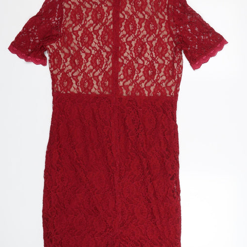 Savoir Womens Red Floral Lace T-Shirt Dress  Size 14
