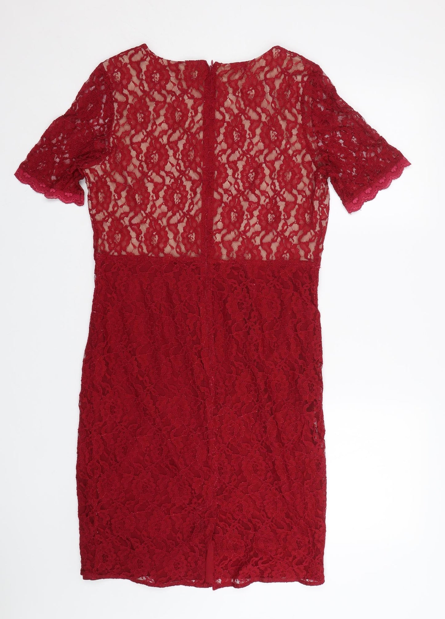Savoir Womens Red Floral Lace T-Shirt Dress  Size 14