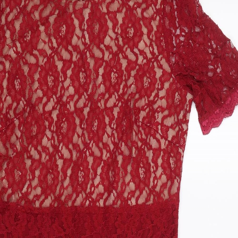 Savoir Womens Red Floral Lace T-Shirt Dress  Size 14