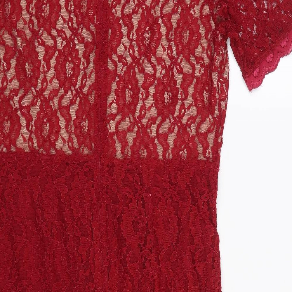 Savoir Womens Red Floral Lace T-Shirt Dress  Size 14