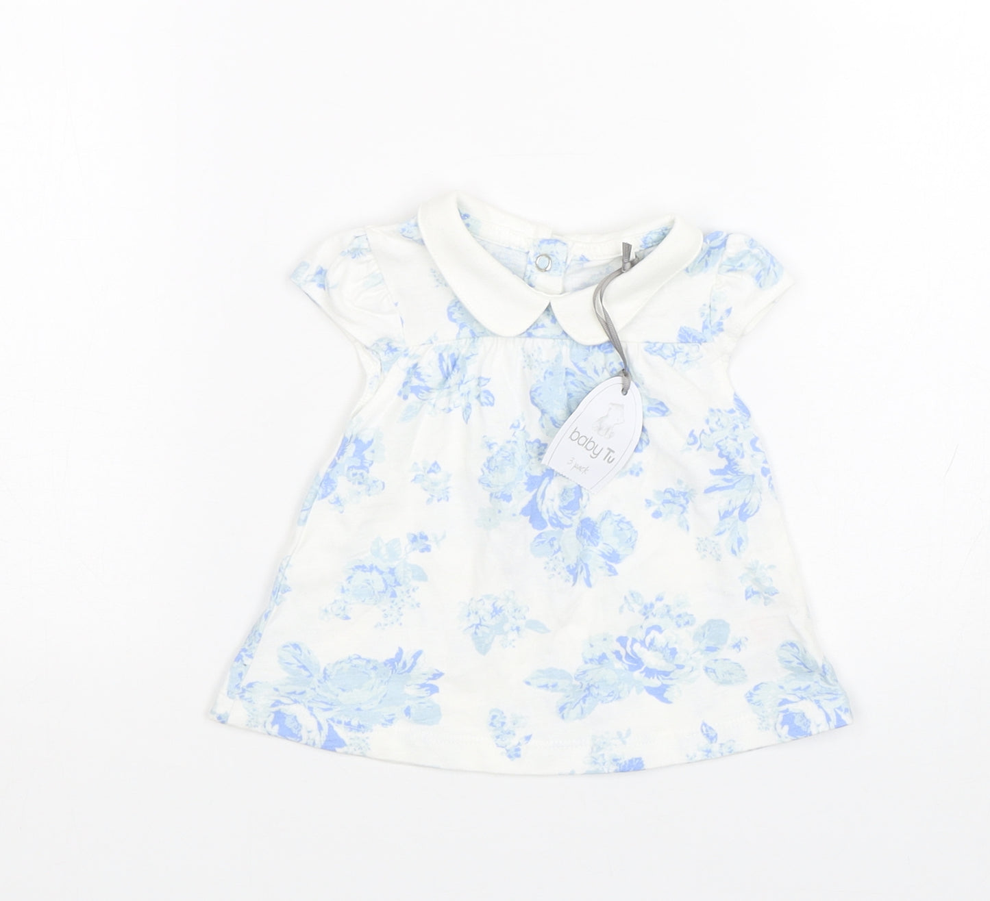 TU Girls Blue Floral  T-Shirt Dress  Size 0-3 Months  - Newborn