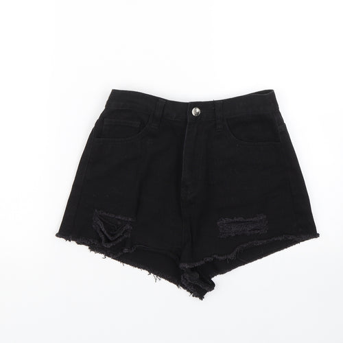 Missguided Womens Black  Denim Mom Shorts Size 8