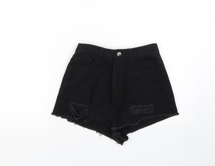 Missguided Womens Black  Denim Mom Shorts Size 8