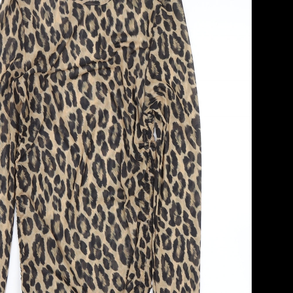 New Look Womens Brown Animal Print  Basic T-Shirt Size 10  - Transparent