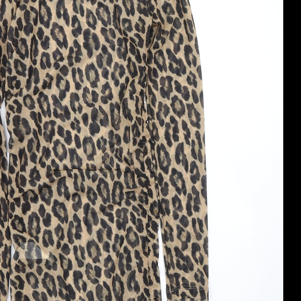 New Look Womens Brown Animal Print  Basic T-Shirt Size 10  - Transparent