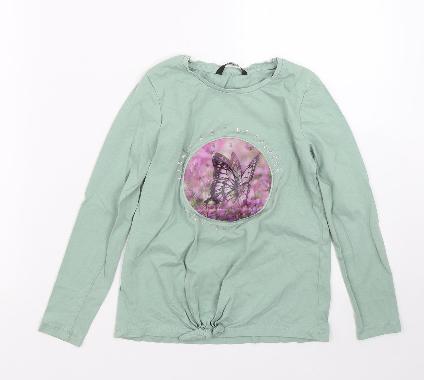 George Girls Green   Basic T-Shirt Size 7-8 Years  - Butterfly