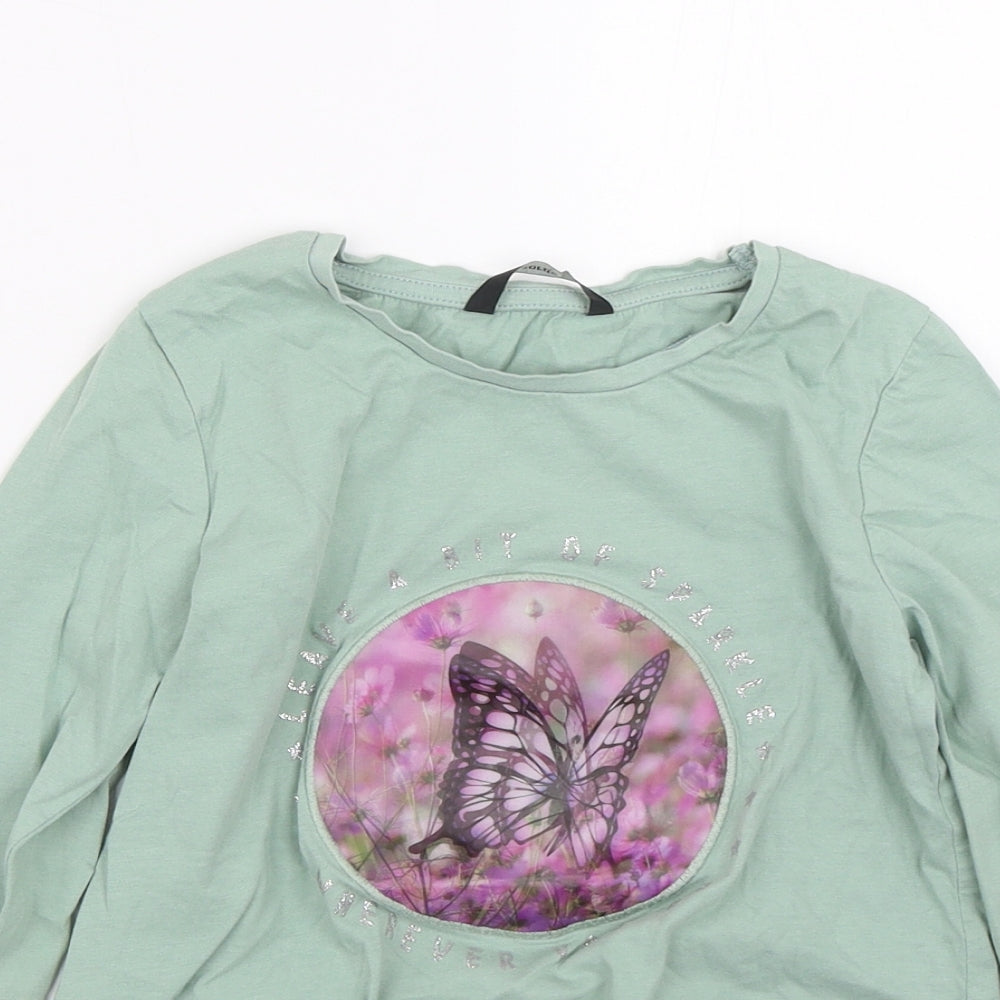 George Girls Green   Basic T-Shirt Size 7-8 Years  - Butterfly