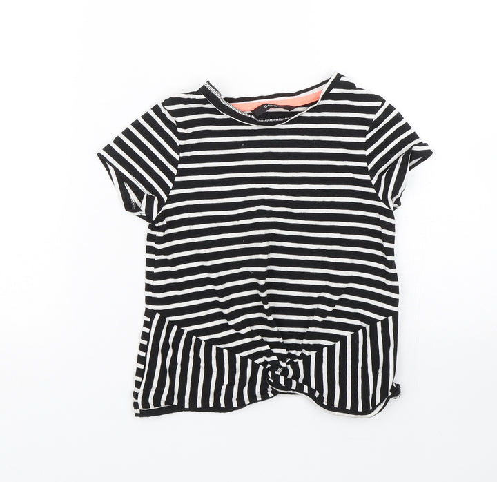 George Girls Black Striped Basic T-Shirt Size 6-7 Years