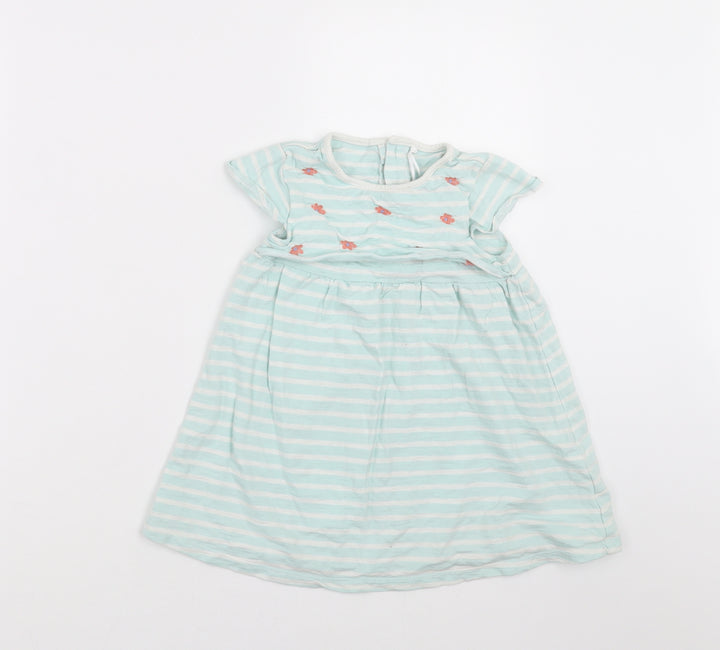 TU Girls Green Striped  T-Shirt Dress  Size 18-24 Months