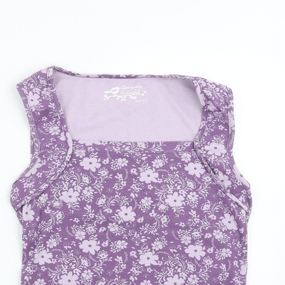 BHS Womens Purple Floral  Basic T-Shirt Size 12
