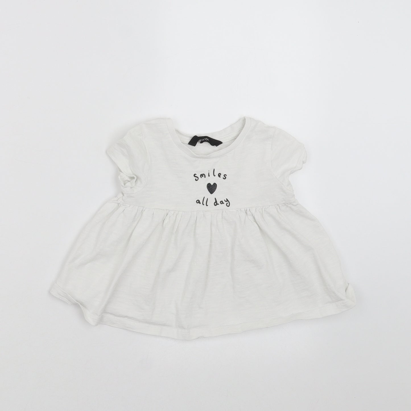 George Girls White   Basic T-Shirt Size 12-18 Months  - smiles all day