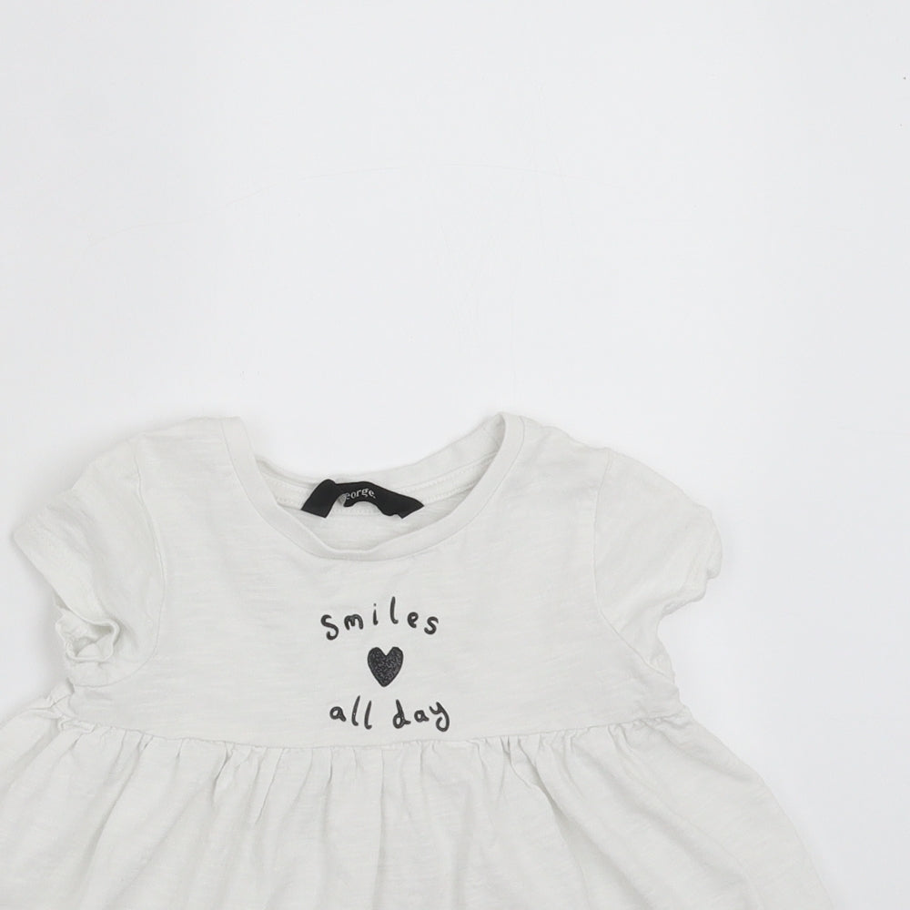 George Girls White   Basic T-Shirt Size 12-18 Months  - smiles all day