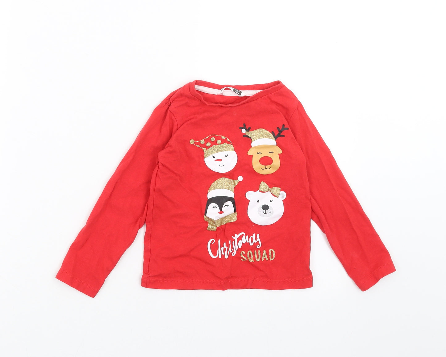 PEP&CO Girls Red   Basic T-Shirt Size 2-3 Years  - Christmas