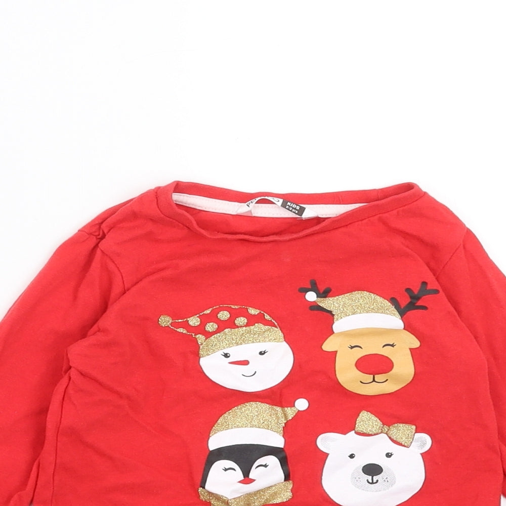 PEP&CO Girls Red   Basic T-Shirt Size 2-3 Years  - Christmas
