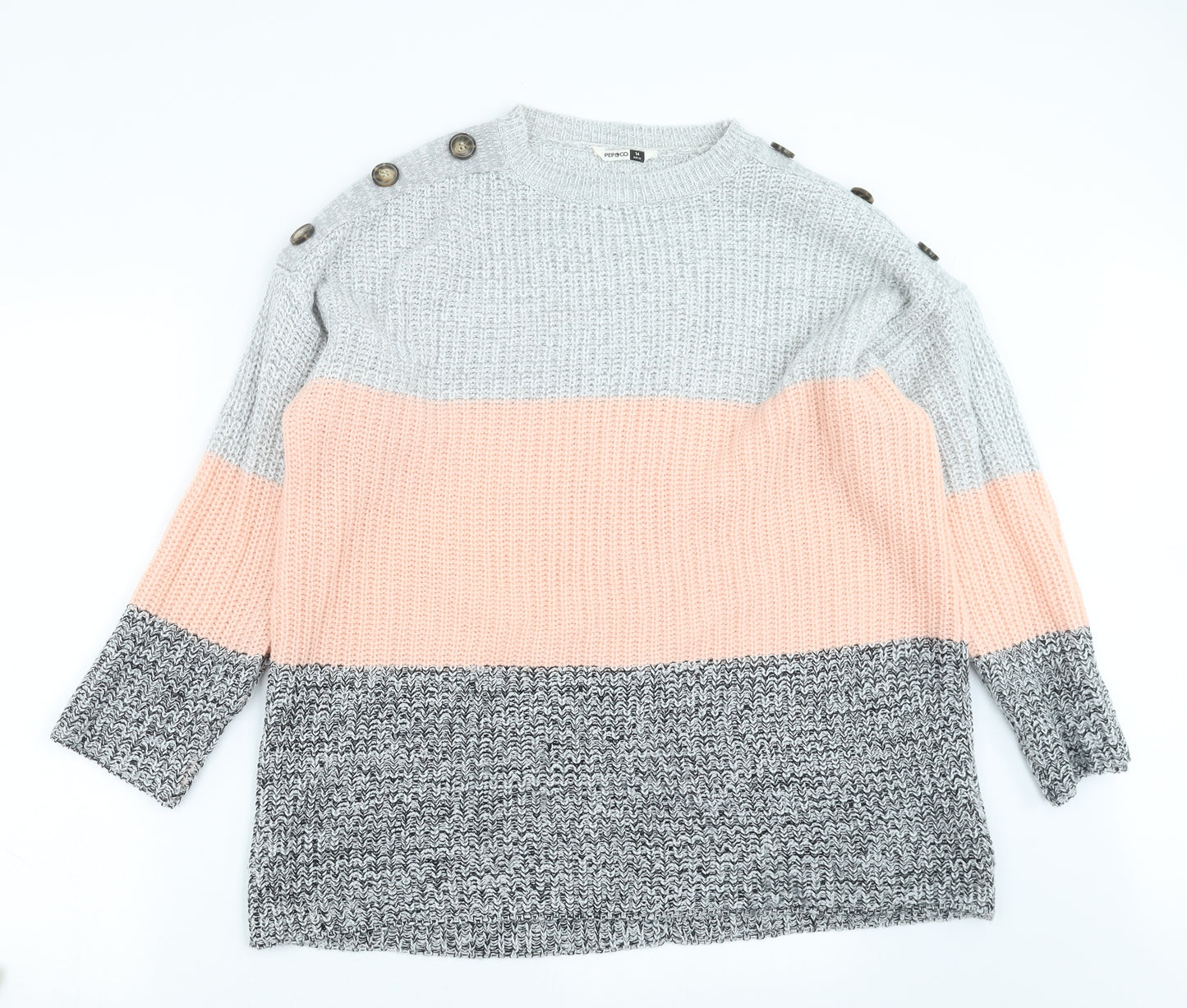 PEP&CO Womens Grey  Knit Pullover Jumper Size 14  - Colour Block