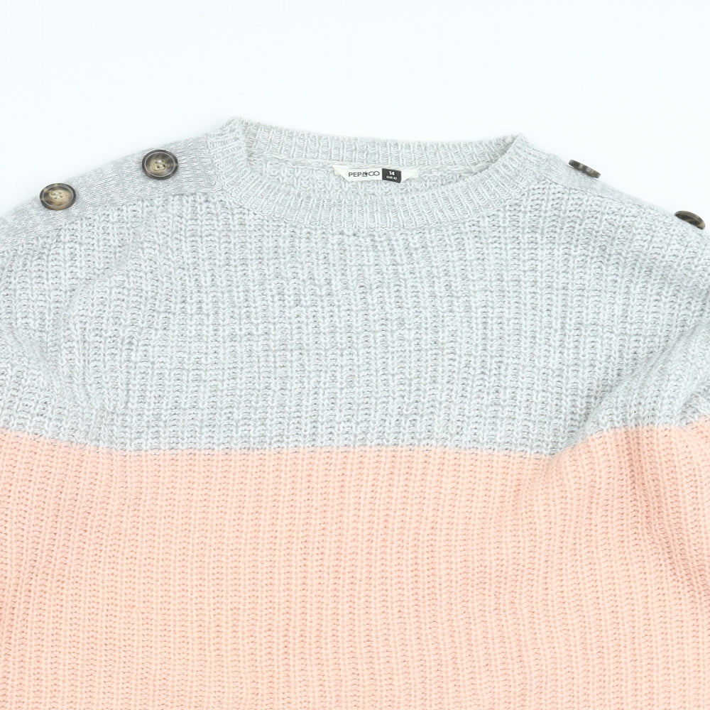 PEP&CO Womens Grey  Knit Pullover Jumper Size 14  - Colour Block