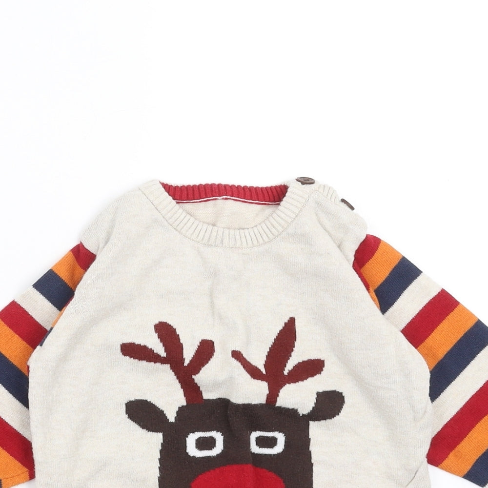 Nutmeg Boys Beige  Knit Pullover Jumper Size 18-24 Months  - Reindeer Christmas