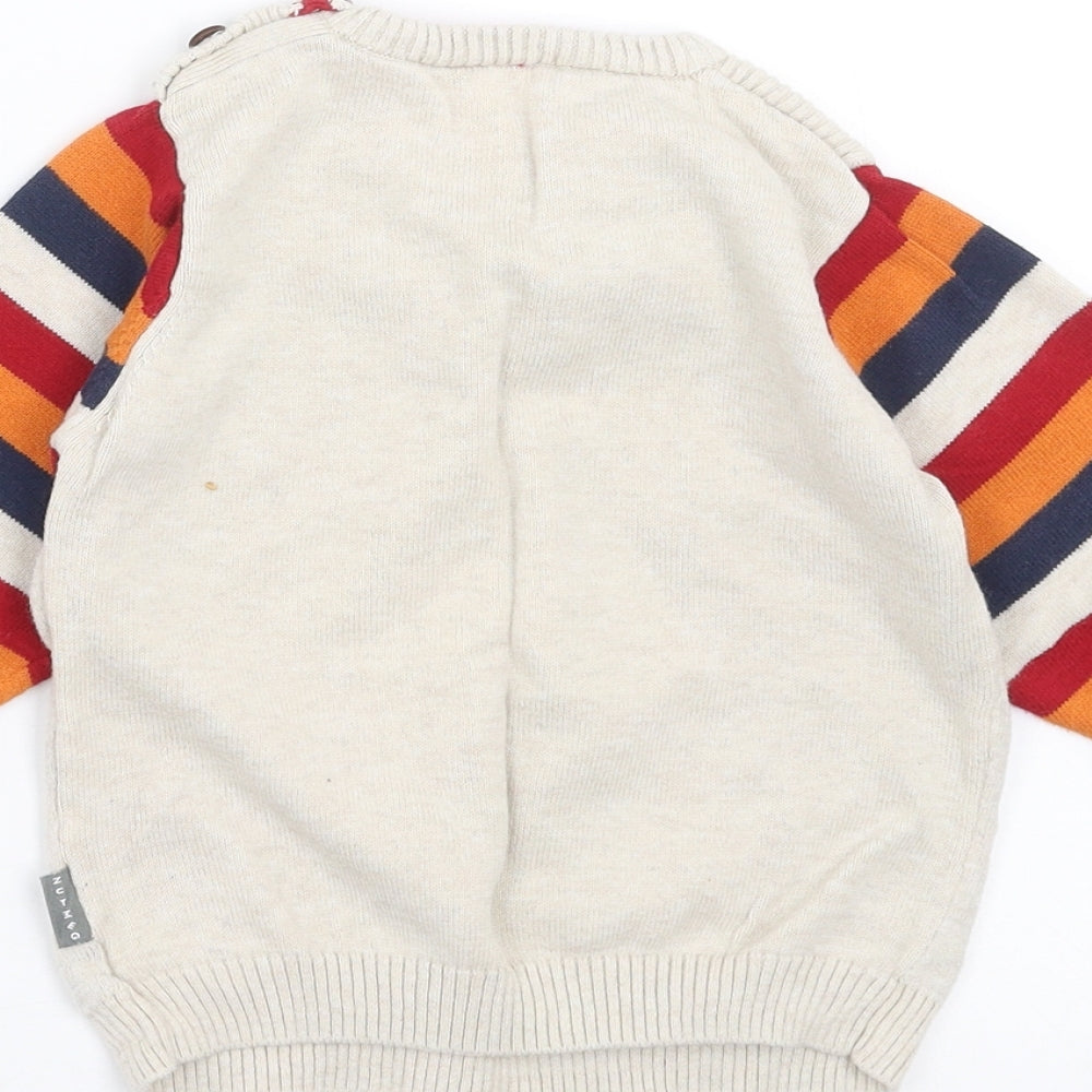 Nutmeg Boys Beige  Knit Pullover Jumper Size 18-24 Months  - Reindeer Christmas