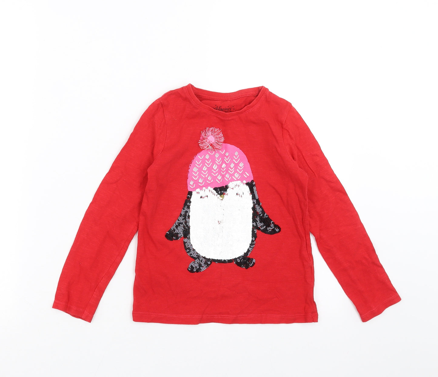F&F Girls Red   Basic T-Shirt Size 6-7 Years  - penguin
