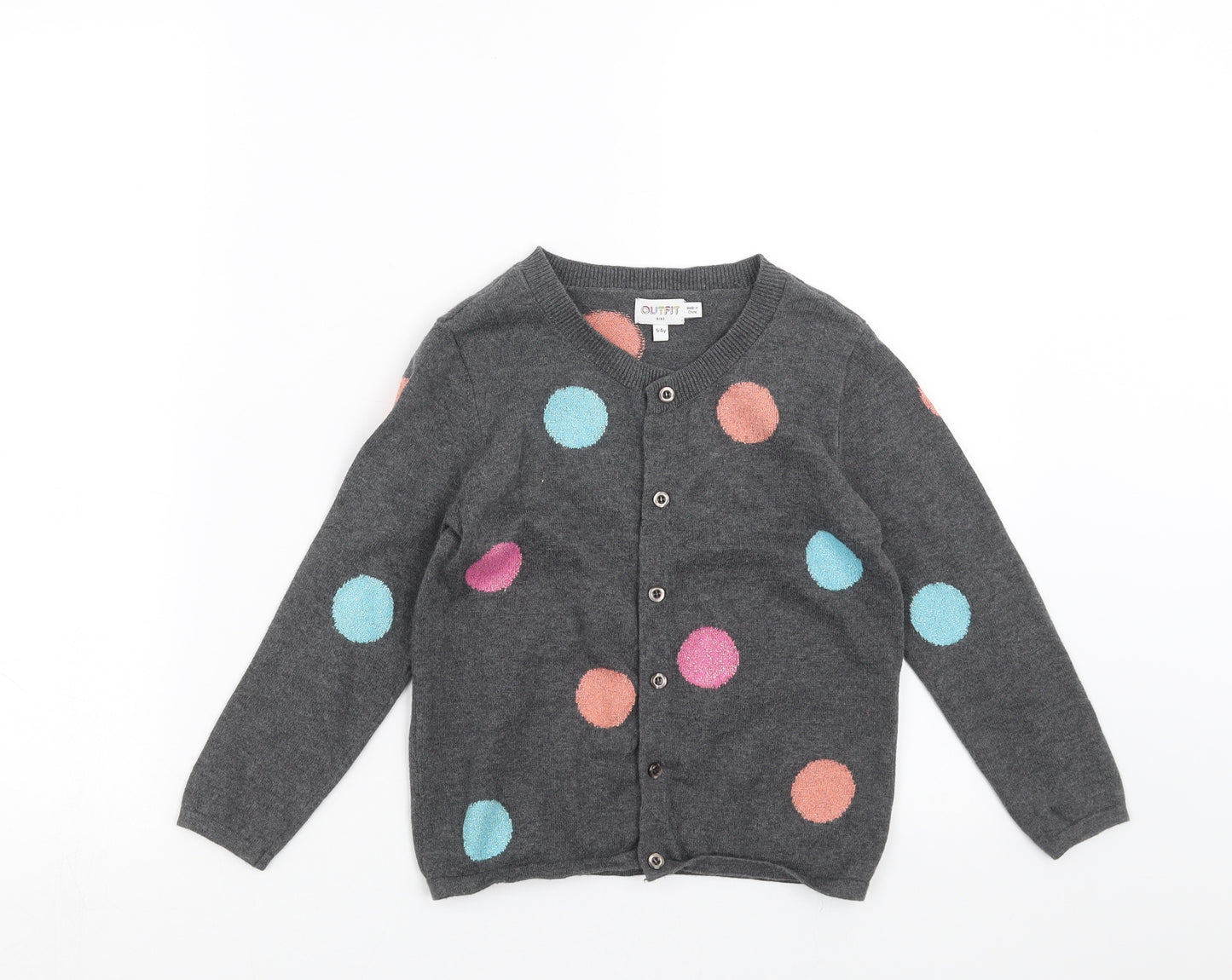 Outfit Kids Girls Grey Polka Dot Knit Cardigan Jumper Size 5-6 Years